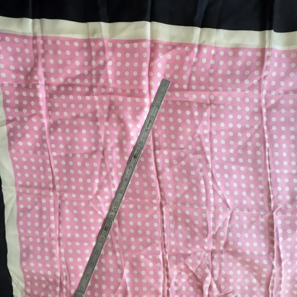 Vintage Echo Scarf Silk Chinon Blend Polka Dot Pink, White, Black Square 31” 70s